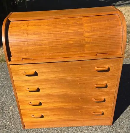 Dania Teak Veneer Roll Top Desk