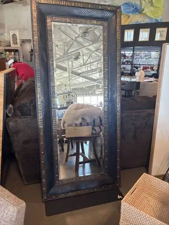 Ornate Mirror W/ Leather- 33X2X73H