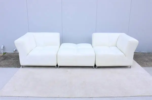 Italian Modern Domino Modular White Leather Sofa by Gamma Arredamenti