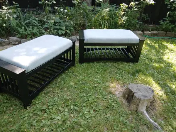 Set of matching benches with bottom storage