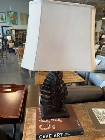 Wood Leaf Lamp W/ Square Shade- 8X16X26H