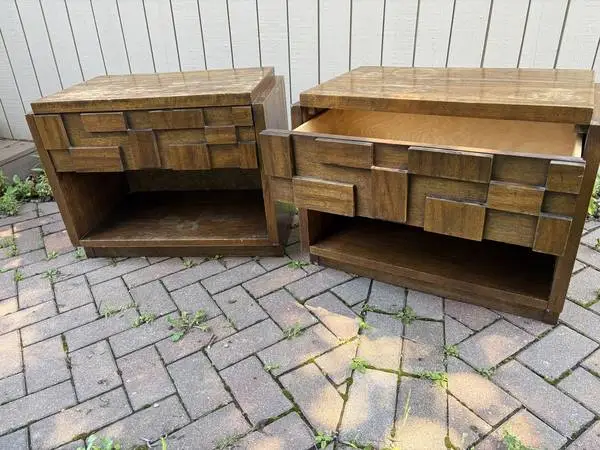 Lane nightstands -- brutalist mid century modern