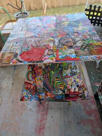 TWO UNIQUE DECOUPAGED END TABLES