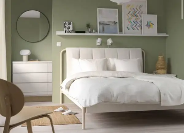 Like-New IKEA TÄLLÅSEN Queen Bed Frame + NEW Mattress; Light B