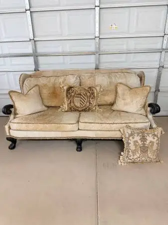 designer 7 ft  suede leather  sofa with cushions