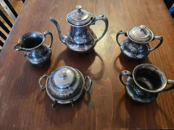 Teapot Set Vintage Forbes Silver Co. 5-Piece #251 + Gorham Platter