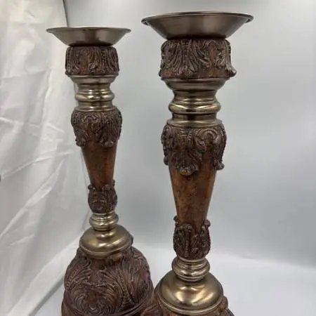Maitland Smith Carved Acanthus Candlesticks- Pair- 7.75X18.5H