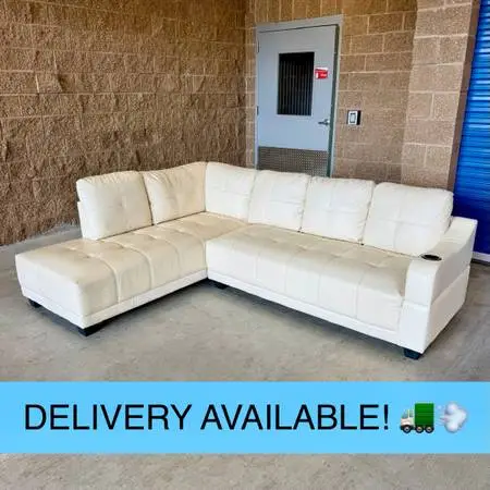 Ivory Real Leather L Sectional Couch Sofa (DELIVERY AVAILABLE! 🚛💨)