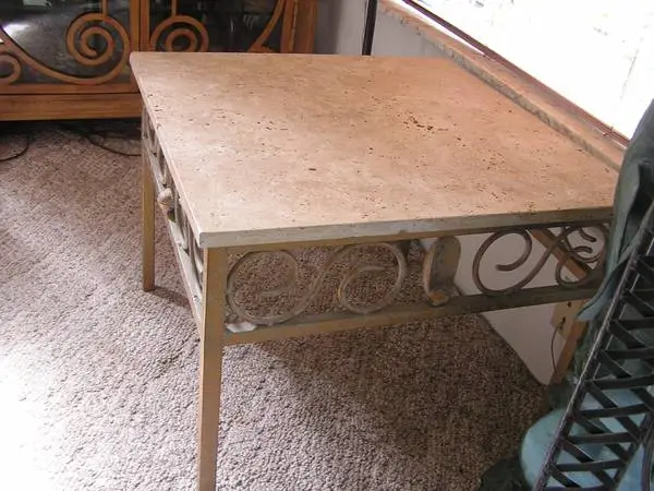 Wrought Iron & Travertine Table