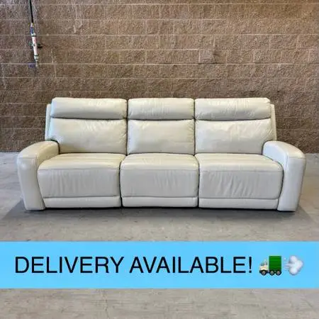 New Ivory Costco Real Leather Power Reclining Sectional Couch Sofa (DELIVER
