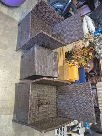 Wicker patio set $5 (two chairs and glass-top table)