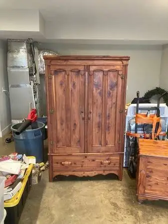 Vintage Antique 2 Door Solid Cedar Wardrobe Closet Armoire