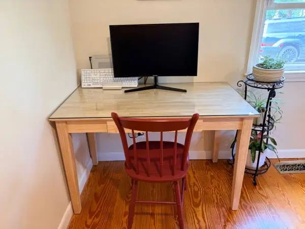 Solid Wood Writing Desk with Drawer & Custom Glass Topper-Dining Table