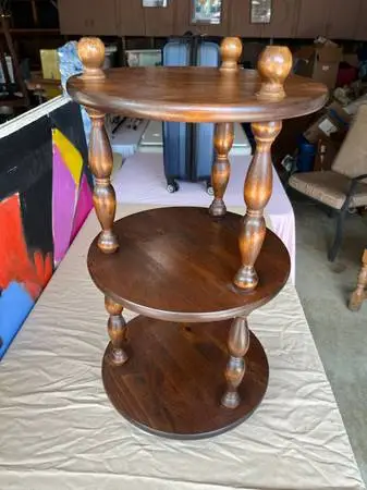 VTG Mid Century Plant Stand 3 Tier Wood Spindle Display Pedestal Shelves