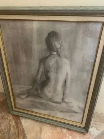 Female Original Charcoal Drawing Framed