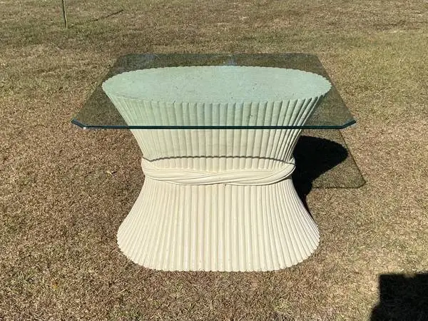 Rattan Table with Beveled Glass