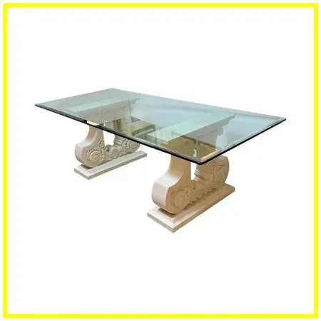 Kreiss Double Pedestal + Beveled Glass Top Dining Table