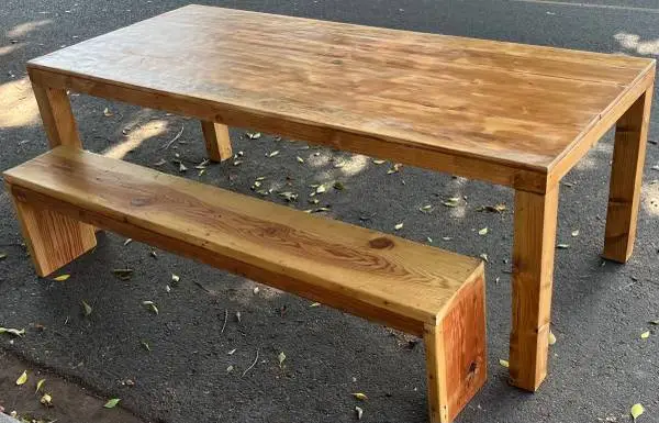 wood dining/patio table with two bench set
