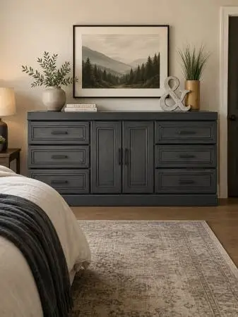 Dark gray, solid oak dresser