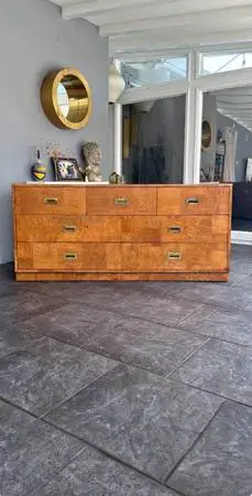 Mid Century modern burl wood credenza dresser Milo baughman style
