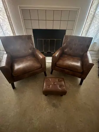 2 chairs and stool