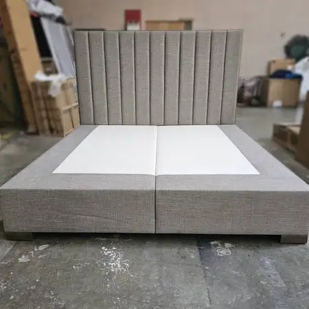 Excellent Condition - Modern Grey Upholstered Split King Platform Bed Frame