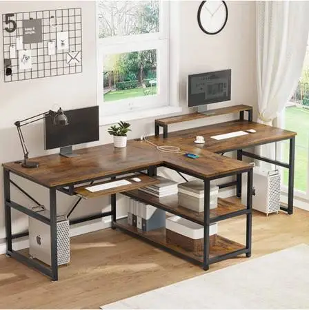 Double desk w/shelves