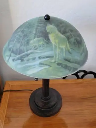 Reverse Hand Painted lamp Glass Wolf Theme Shade