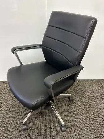 New Global Luray Office Chair Model #6462 Medium Back Black Leather Assembled