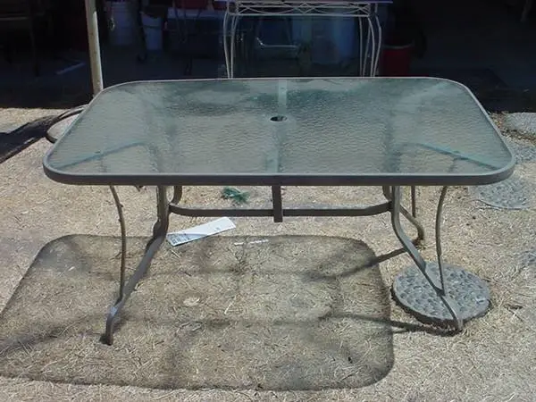 glass top  metal patio table