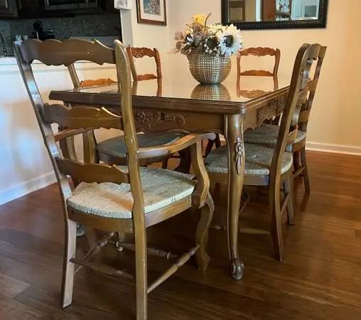 French Country Solid Wood Dining Table + 6 Chairs & Matching Hutch
