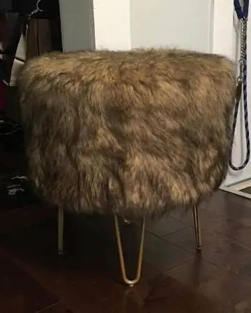 Mod brown fur compact ottoman brass hairpin legs