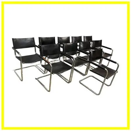 Mart Stam For Linea Veam S34 Leather Cantilever Armchairs , Set Of 10