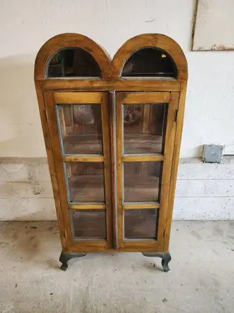 Heart Top Wood & Glass Display Cabinet Double Arch Curio 50