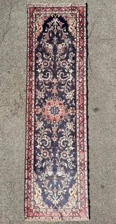ANTIQUE PERSIAN MEHRABAN HAND KNOTTED RUNNER, 3.4 x 11.4
