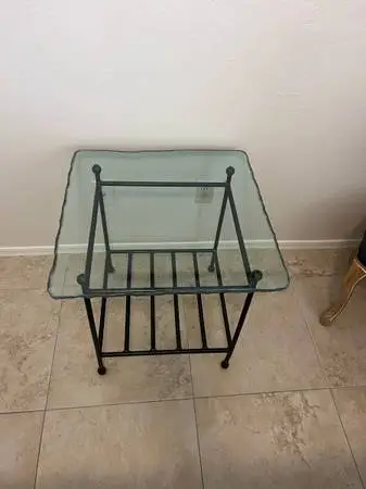 Charleston Forge Glass Top Iron Base Lamp Table