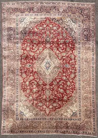 ANTIQUE CLASSIC PERSIAN KASHAN HAND KNOTTED RUG, 9.3 x 13.0
