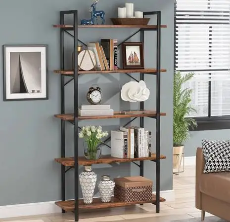 5 Tier Bookshelf, Industrial Etagere Bookcase with Heavy-Duty Metal Frame