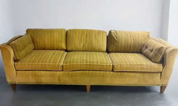 Vintage Mid-Century Modern MCM Retro Chartreuse Green Striped Velvet Sofa Couch