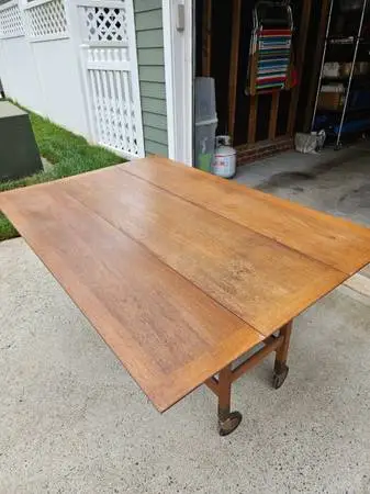 Antique Drop Leaf Buffet Table on Wheels - Sewing Table Craft Table