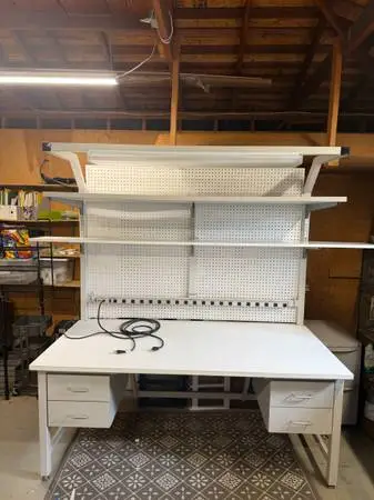 Heavy-Duty Lab Workbench with Lighting, Shelves, Pegboard