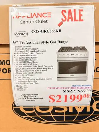 New 36”Cosmo Single Oven Gas Range / COS-GRC366KB With manufacture warranty