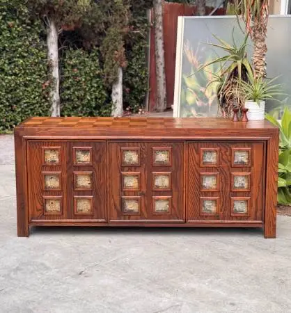 Postmodern Brutalist Wood Sideboard Credenza TV Stand Media Console