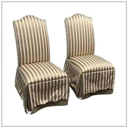 Ethan Allen Striped Upholstered Skirted Dining Chairs, Pair. Estimated