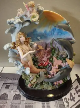 De Capoli Collection Mermaid with Dolphins and Cherub 16x12
