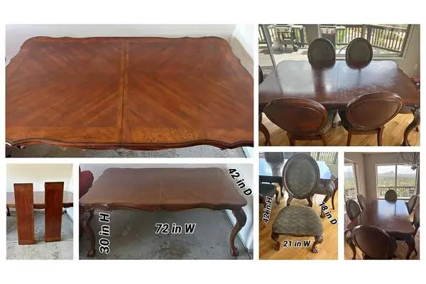 Traditional Wood Dining Table with 2 Leaves and 6 Chairs
