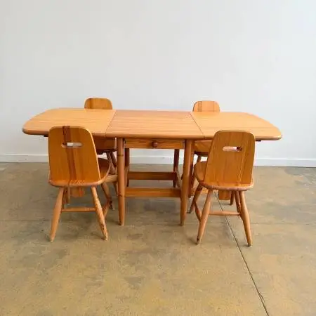 Rare! Eero Aarnio “Pirtti” Foldable Solid Pinewood Dining Set for Lauk
