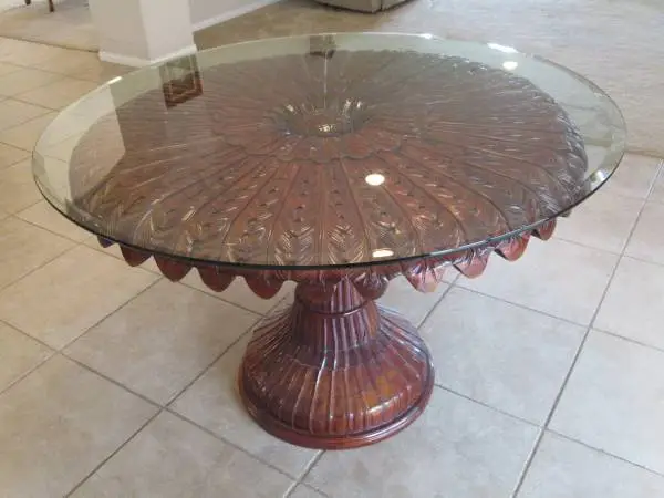 Dining Table - Hand Carved Hardwood - Beveled Glass Top-Beautiful