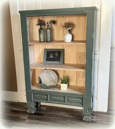 CUSTOM HAND MADE BEAUTIFUL GREEN/NATURAL WOOD BOOKSHELF