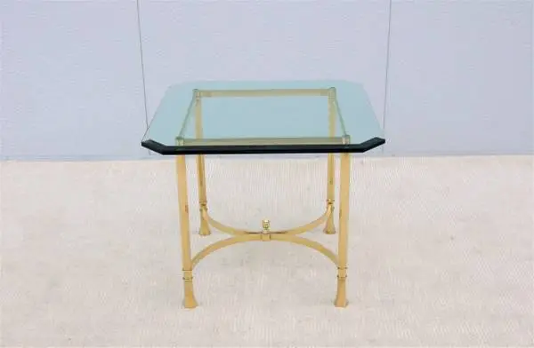 1970s Italian Maison Bagues Style Brass and Glass Square Side Table